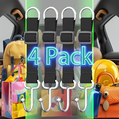 Car Headrest Hooks for Purse and Bags, Purse Holder for Car, Adjustable Back Seat Hanger, Metal Heavy Duty 100 lbs (D4) - style: D4