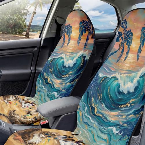 2 Pack Car Seat Towel Covers, Sweat-Proof Microfiber Seat Protectors for Gym, Running, Beach & Workout, Breathable Quick-Dry, Machine Washable, Ocean Cat Beach Print, Universal Fit - color: Ocean Cat Beach