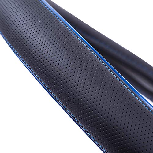 Car Pass Colour Piping Leather Universal Fit Steering Wheel Cover,Perfectly fit for 14.5-15 inches Suvs, Vans, Trucks, Sedans, Cars (Black&Blue) - color: Black and Blue