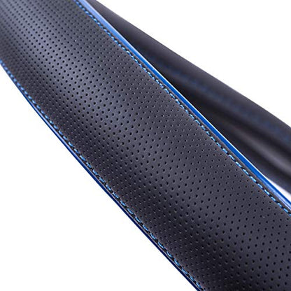 Car Pass Colour Piping Leather Universal Fit Steering Wheel Cover,Perfectly fit for 14.5-15 inches Suvs, Vans, Trucks, Sedans, Cars (Black&Blue) - color: Black and Blue