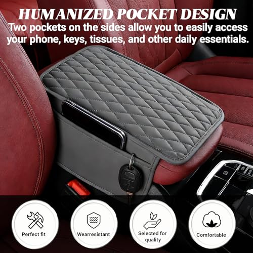 Car Center Console Cover, Upgraded Microfiber Car Armrest Cover Cushion, with 2 Storage Bags Scratch, Resistant Leather Cars Armrest Storage Box Universal Vehicles Accessories (Gray) - color: Gray