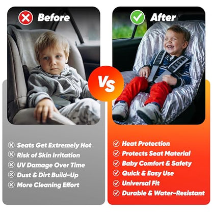 EcoNour Baby Car Seat Sun Shade Cover | Infant Carseat Heat Protector Keeps Toddler Seat at a Cool Temperature | Reflective car seat Sunshade Blocks Out Heat | Baby Travel Accessories - color: Silver