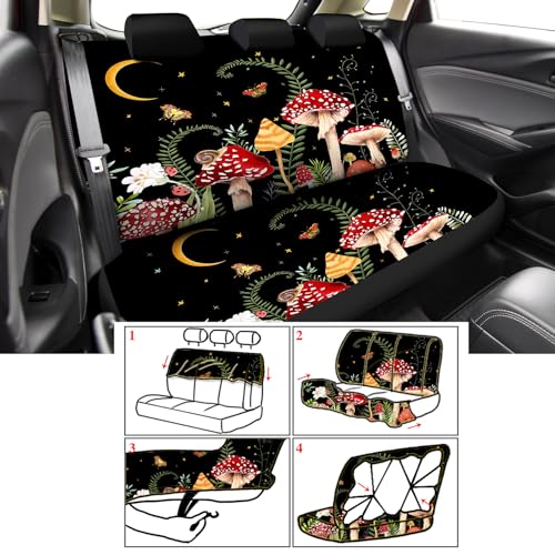 Fabbay 26 Pcs Mushroom Car Seat Covers Set with Protectors Steering Wheel Seat Belt Cover Floor Mat Armrest Cushion Key Chains Auto Interior Accessories for Women(Dark) - style: Dark