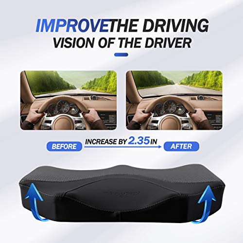 Car Seat Cushion, Comfortable Memory Foam Cushion for Driving, Auto Heightening Wedge Cushion for Sciatica Tailbone Pain Relief (Black) - color: Black