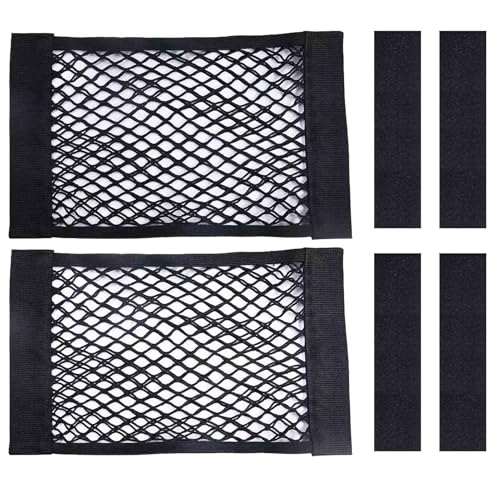 2PCS Universal Car Cargo Net with Adhesive Tape, 9.8×15.7in Trunk Storage Mesh Pocket Wall Mount Organizer Bag for Car RV SUV Boat Truck Camper Van Trailer (Black)