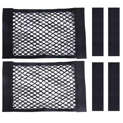 2PCS Universal Car Cargo Net with Adhesive Tape, 9.8×15.7in Trunk Storage Mesh Pocket Wall Mount Organizer Bag for Car RV SUV Boat Truck Camper Van Trailer (Black)