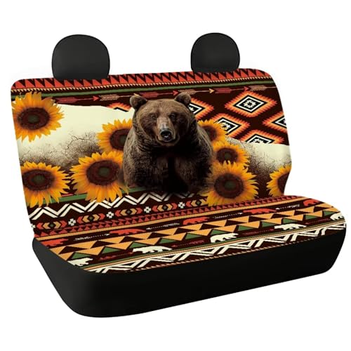 WELLFLYHOM Aztec Bear Car Seat Cover Rear Bench Seat Covers for Truck SUV Sunflower Universal Fit Car Accessories Brown Tribal Auto Bench Seat Cover - color: Aztec Bear