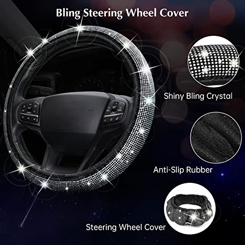 ARTILAURA 11 PCS Bling Car Accessories Set for Women Steering Wheel Covers Butterfly Hanging Seat Belt Cover Cute Air Vent Clips Coasters Glitter Diamond AUTO Interior kit (White) - color: White