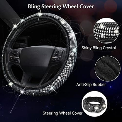 ARTILAURA 11 PCS Bling Car Accessories Set for Women Steering Wheel Covers Butterfly Hanging Seat Belt Cover Cute Air Vent Clips Coasters Glitter Diamond AUTO Interior kit (White) - color: White