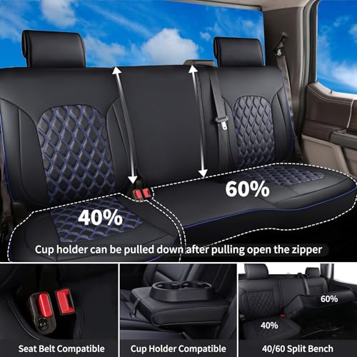 Huidasource Silverado Truck Seat Covers Custom Fit for Chevy Silverado GMC Sierra 1500 2014-2018, 2500HD 3500HD 2015-2019 Crew Double Extended Cab Pickup Waterproof Seat Cover(Full Set/Black&Blue) - color: Black&Blue, size: Full Set 2014-2018 (Curved Benc