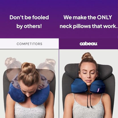Cabeau Evolution S3 Travel Pillow – Straps to Airplane Seat – Ensures Your Head Won’t Fall Forward – Relax with Plush Memory Foam – Quick-Dry Fabric Keeps You Cool and Dry (Indigo)… - color: Indigo