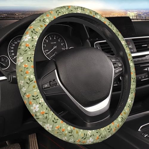 Cute Daisy Steering Wheel Cover for Women Girls Sage Green Floral Flower 15 inch Fur Car Wheel Cover Breathable and Sweat Absorption Vehicle Wheel Protector - color: Cute Daisy