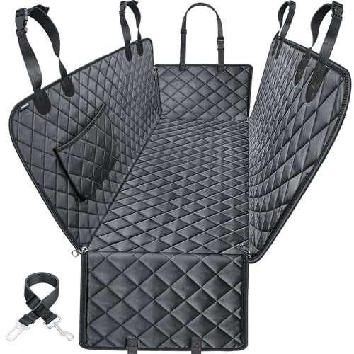 URPOWER Dog Car Seat Cover for Pets 100% Waterproof Seat Cover Hammock 600D Heavy Duty Scratch Proof Nonslip Durable Soft Back Seat Covers for Full Size Trucks - color: All Black, size: XL - 60" Length