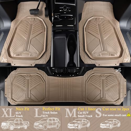 CAR PASS Heavy Duty Rubber Car Mats with Cargo Liner, Deep-Dish Car Floor Mats and Trunk Mat All Weather, Universal Trim-to-Fit for SUVs Trucks Sedans, Waterproof Anti-Slip, Trimmable V12 Beige - color: Beige Full Set