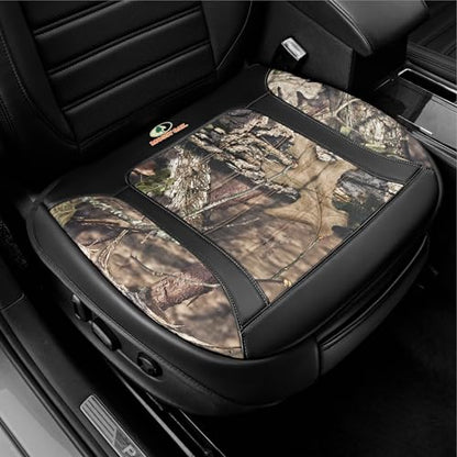 Mossy Oak Car Seat Cover, Luxury Faux Leather Front Bottom Seat Cushion Cover, Universal Anti-Slip with Wrap-Around Design and Storage Bags, Suitable for Most Vehicles - Black Color 1 Piece - color: Black