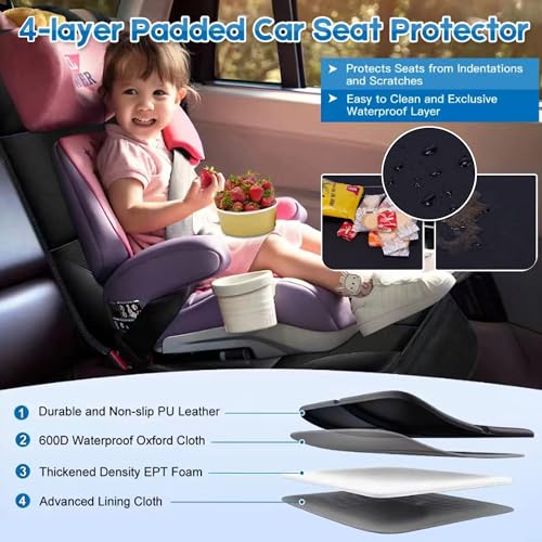 Child Car Seat Protector, 2 Pack with Mesh Pockets & Non-Slip Backing, 600D Durable (Pink, Standard) - color: Pink, size: Standard