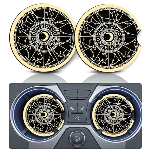 2PCS Astrology Compass Car Cup Holder Coasters, Cars Coasters for Cup Holders, Anti Slip Rubber Mat with Finger Slot, Astrology Car Accessories Interior Decor, Zodiac Themed Gifts Animal Lovers - color: Astrology Compass