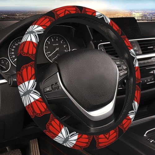 Butterfly Austrian Flag Breathable Neoprene Steering Wheel Cover - Anti-Slip Floral Design Universal Fit for Cars/Trucks/Suvs (14.5"-15" Inch) - color: Butterfly Austrian Flag