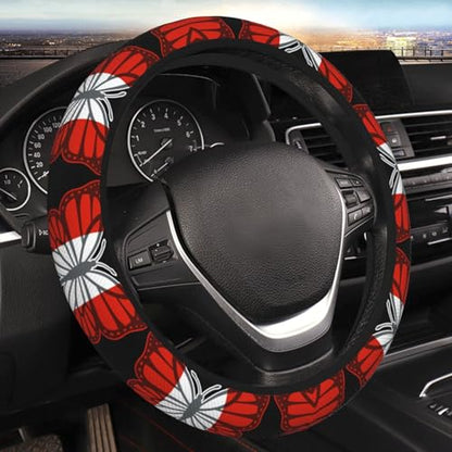 Butterfly Austrian Flag Breathable Neoprene Steering Wheel Cover - Anti-Slip Floral Design Universal Fit for Cars/Trucks/Suvs (14.5"-15" Inch) - color: Butterfly Austrian Flag