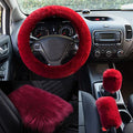 WenMei 1 Set 4 Pcs Fluffy Steering Wheel Cover&Handbrake Cover&Gear Shift Cover&Fluffy Auto Center Console Cover Faux Wool Steering Wheel Covers for Women Universal Car Interior Accessories (Wine red) - color: Wine red