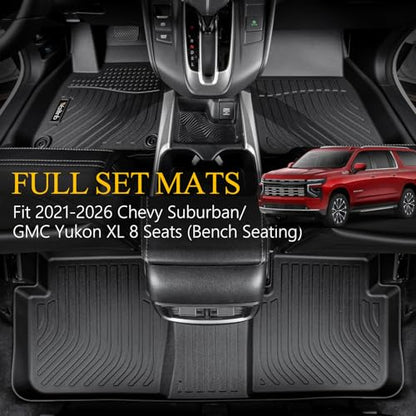 Wailtnb-Floor Mats & Cargo Liner Backrest Mat for 2021-2026 Chevy Suburban & GMC Yukon XL 8 Seats (Bench Seating) Floor Mat All Weather Liner Car Mat for Chevy Suburban 2021-2026 8 Seat Accessories - style: 30|For Suburban 8/Yukon XL | 2021-2026| Backrest