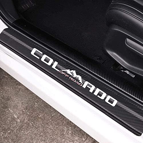 MAXMILO 4Pcs Car Door Sill Protector Reflective 4D Carbon Fiber Leather Sticker Decoration Door Entry Guard Accessories Compatible with Colo4x4rado Off Road (White) - color: White