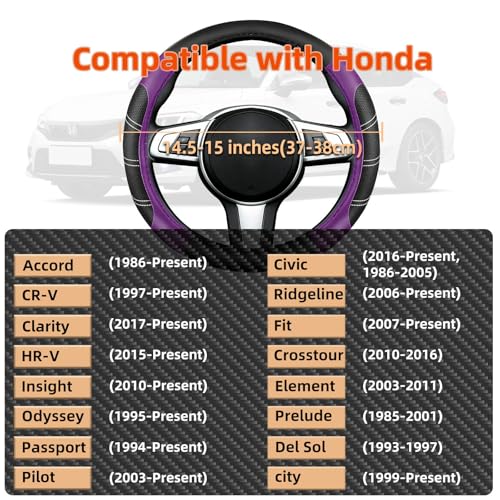 NBTEPEM Customized Auto Car Steering Wheel Cover for Honda Accord, Civic, CR-V, HR-V, Pilot, Microfiber Leather Sport Steering Wheel Covers 14.5-15 inchs, Anti-Slip, Safety, Soft(Black-Purple)