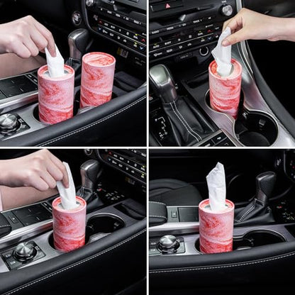 Car Tissue Holder, 4 Pack Car Cup Holder Facial Tissues with Travel Tissue Bag, Quick and Convenient Flower Combination Car Tissue Box(4 Canisters/200 Tissues) Orange