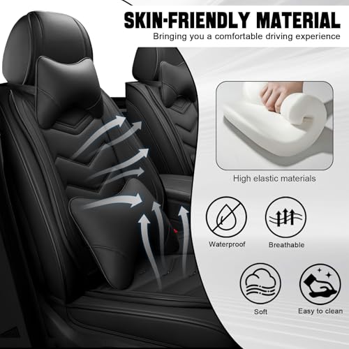 Car Seat Cover for KIA Soul 2010-2025, Seat Covers Full Set,Non-Slip Waterproof seat Cover,Wear-Resistant Nappa Leather car seat Covers. (Luxury 5 Seats/Pure Black) - color: Pure Black, size: Luxury 5 Seats
