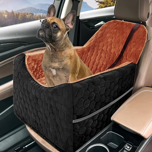 Dog Car Seat for Small/Medium Dogs, Memory Foam Dog Booster Seat, Travel Safety Per Car Seat with Washable Removable Cover, Storage Pockets for Dogs up to 35 lbs (Black/Red Brown, Small) - color: Black/Red Brown