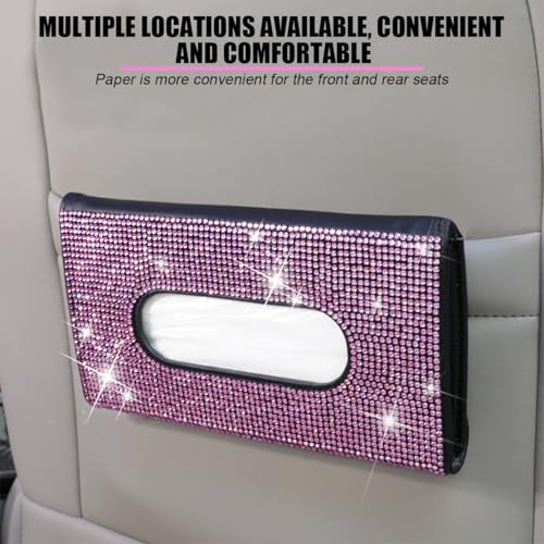 Bling Car Tissue Holder for Sun Visor, Crystal Rhinestone Leather Vehicle Paper Towel Case, Glitter Diamond Auto Napkin Clip Accessories for Women, Universal for SUV, RV, Truck (White/Black) - color: White+black