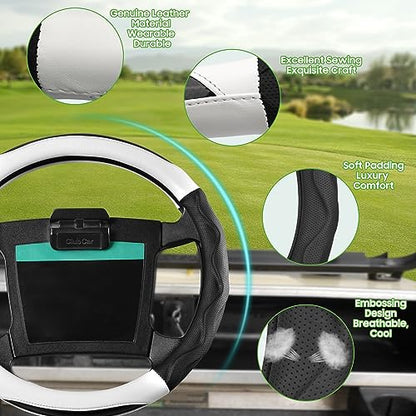 10L0L Golf Cart Steering Wheel Cover for Yamaha, Club Car DS & Precedent 1981-up, 14 Inch Black White - color: Black white