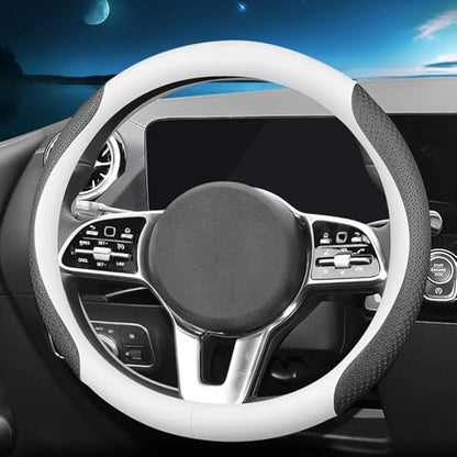 HAOTULE New Nappa Leather car Steering Wheel Cover, Universal 15 inch (White and Black) - color: White and Black