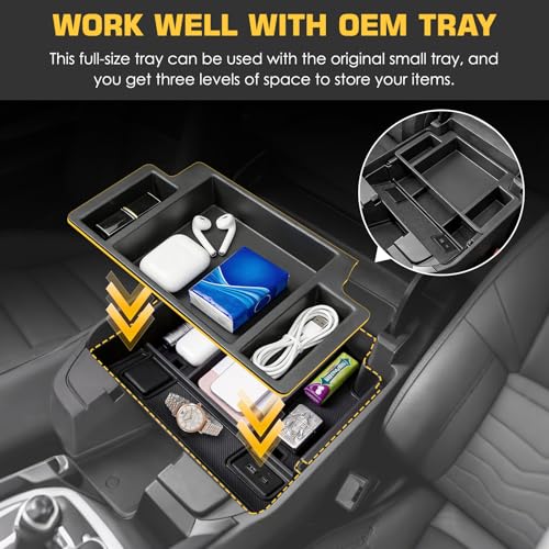 Center Console Organizer for Refreshed 2022-2026 Chevrolet Silverado/GMC Sierra 1500 Accessories, Full Armrest Box Storage Tray for 2024-2026 Chevy Silverado/Sierra 2500HD 3500HD, Bucket Seats ONLY