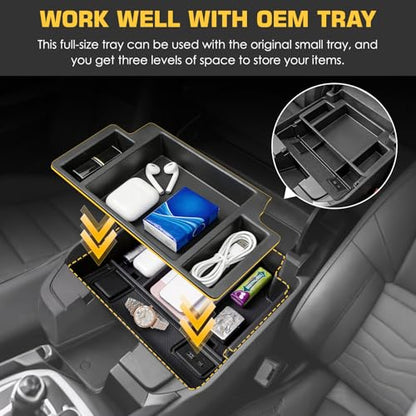 Center Console Organizer for Refreshed 2022-2026 Chevrolet Silverado/GMC Sierra 1500 Accessories, Full Armrest Box Storage Tray for 2024-2026 Chevy Silverado/Sierra 2500HD 3500HD, Bucket Seats ONLY