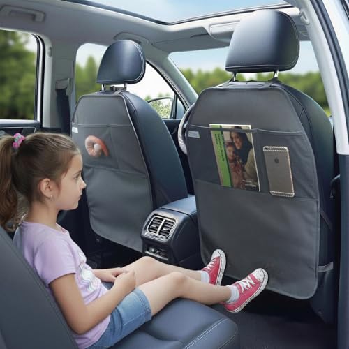 Viaviat Car Seat Protector Large Kick Mat 2 Pack Durable Water Resistant Auto Seat Back Covers with 2 Mesh Pockets Protection Against Dust Mud Scratches (Dark Gray, 2-Pack) - color: Dark Gray