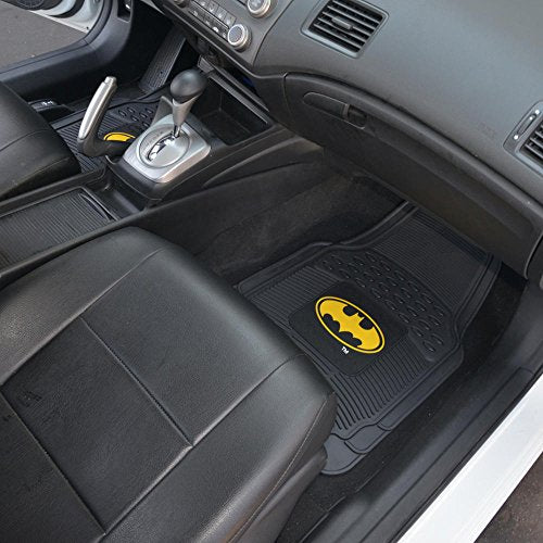 BDK Warner Bros Batman Rubber Floor Mats Car Accessories - Universal Fit, No-Slip Grip, All Weather Heavy Duty - 4 pc Trimmable Car Mats Set, Front 27x18, Rear 17.25x13.25