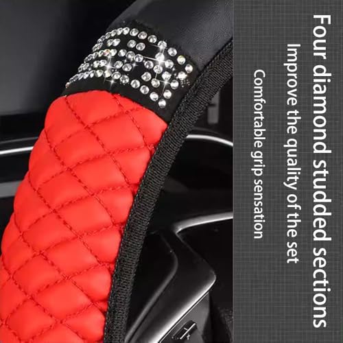 Microfiber Leather Steering Wheel Cover with Anti-Slip Lining Universal Car Accessory for Steering Wheel with a Diameter of 14.5-15 inch (Red) - color: Red