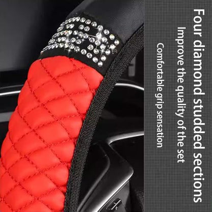 Microfiber Leather Steering Wheel Cover with Anti-Slip Lining Universal Car Accessory for Steering Wheel with a Diameter of 14.5-15 inch (Red) - color: Red