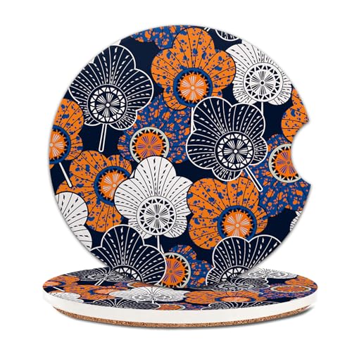 COYEUX Absorbent Car Cup Holder Coaster 2 Pack, Funny Car Accessories Interior, 2.56" Cute Car Coasters with a Finger Notch for Women & Men Retro Boho Flowers - color: Retro Boho Flowers