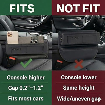Car Seat Gap Filler Organizer with Charging Hole, In Between Car Seat Catcher for Car, Truck, SUV, Premium PU Leather Interior Accessories, Console Organizer for Phone, Keys and Small Items – Black