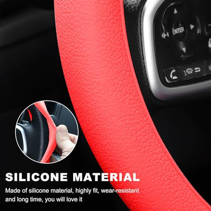 DXNQ Car Steering Wheel Cover, 13 to 14.17 inches Anti-Slip Silicone Steering Wheel Protector, Soft Flexible Shock-Absorbent Steering Wheel Protective Cover for Most Car Models (Red) - color: Red