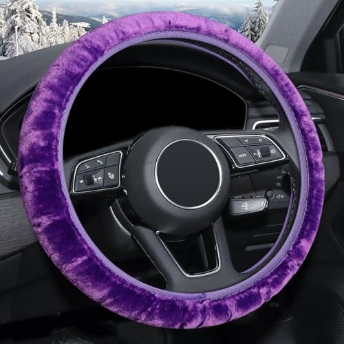 ZHOL Fluffy Steering Wheel Cover, Universal 15 Inch Elastic Plush Softy Steering Wheel Cover for Women Girls, Anti-Slip, Odorless, Winter Warm, Purple - color: Solid-color Purple
