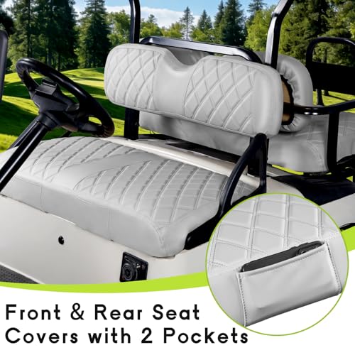 Golf Cart Seat Covers Full Set Front & Rear Kit for EZGO RXV OEM, Premium Vinyl Leather Replacement Cushion Covers, No Tools Needed & Easy to Clean (Grey) - color: Gray, size: Fit EZGO RXV OEM Seat