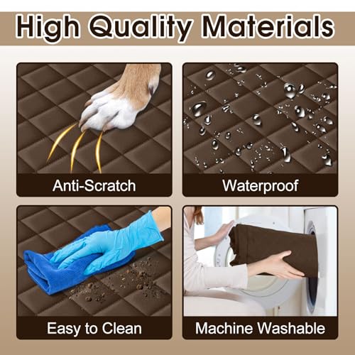 Waterproof Dog Car Seat Cover for Back Seat - Durable, Scratch Proof Pet Hammock with Nonslip Design & Storage Pockets, Fits Cars, SUVs, Trucks - L, Coffee/Black