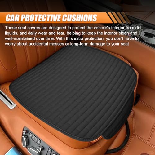 Car Front Seat Cover, Breathable Linen Automotive Seats Cushion, Anti-Slip Vehicle Seat Pad with Storage Pocket, Universal Auto Seats Protection Mat (BlackSg) - color: BlackSg