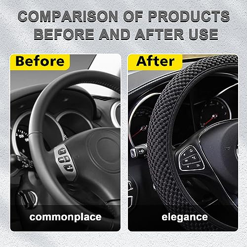 Kewucn Car Elastic Stretch Steering Wheel Cover, Soft Microfiber Breathable Ice Silk, Universal 15 Inch Anti-Slip Auto Steering Wheel Protector, Fit Car, SUV, Van, Sedan, Truck (Black) - size: Black