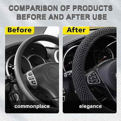 Kewucn Car Elastic Stretch Steering Wheel Cover, Soft Microfiber Breathable Ice Silk, Universal 15 Inch Anti-Slip Auto Steering Wheel Protector, Fit Car, SUV, Van, Sedan, Truck (Black) - size: Black