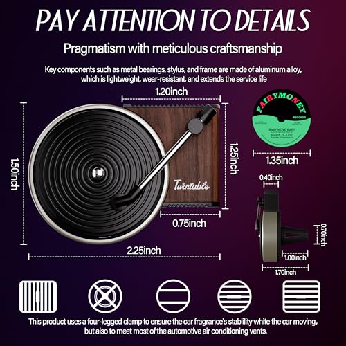 Maicican 12PCS Customizable Car Air Freshener Vent Clip, Pop Singer Album Cover Record Player Shape, Music Lover Gifts. (Retro) - style: Retro