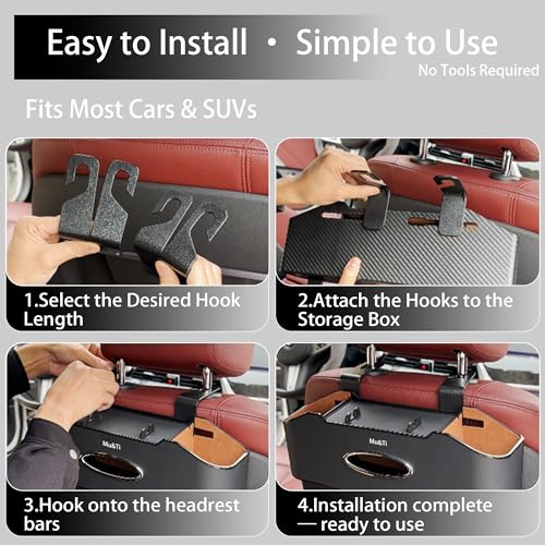 Mu&Ti Back Seat Car Organizer,4+2 in 1 Multifunctional Car Back Seat Storage Box with 2 Cup Holders, Tissue Box and Hook - Ideal for Kids and Travel(Beige) - style: Car Storage Box（beige）